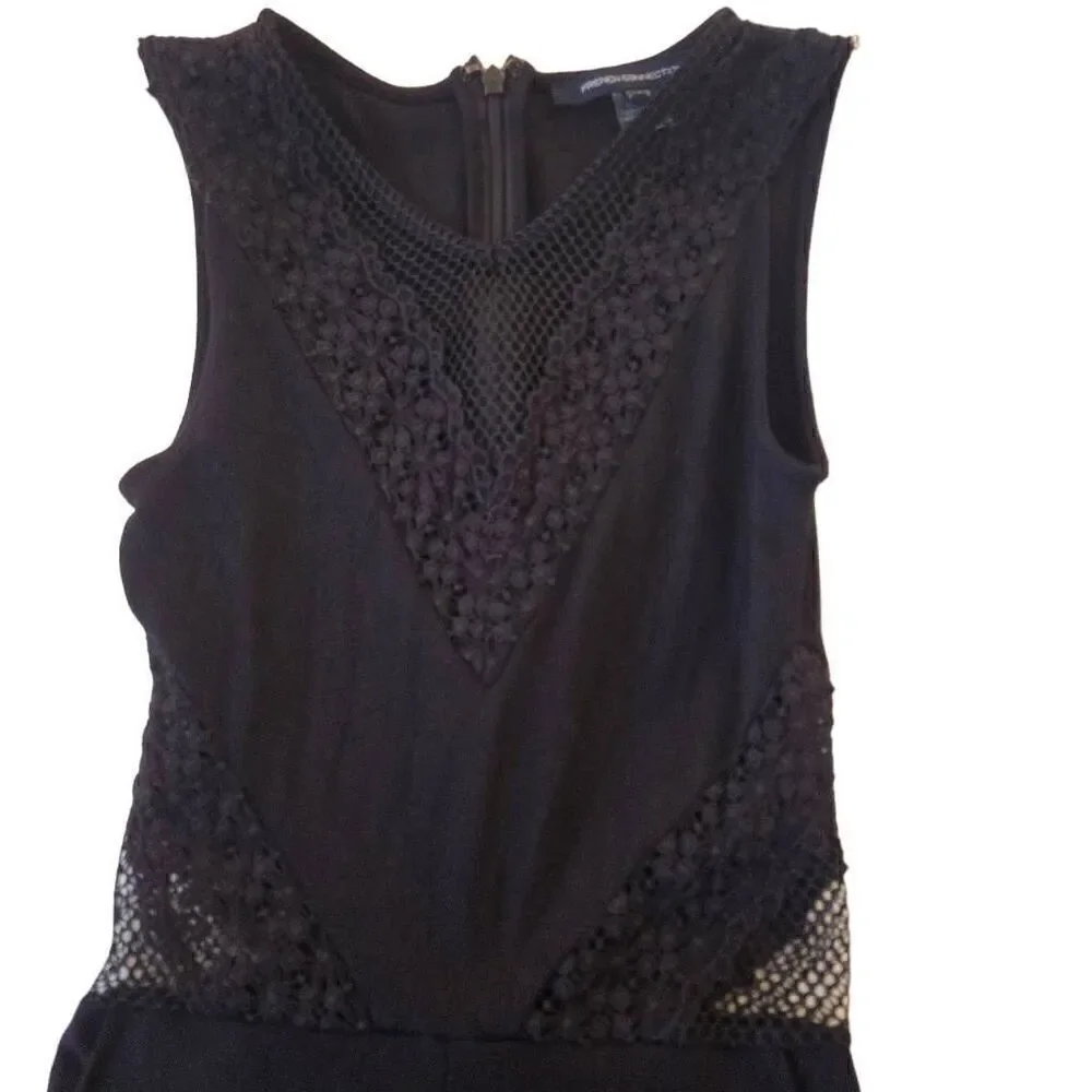 French Connection Womens Lace Trim V-Neck Sleeveless Jumpsuit Black Size 0